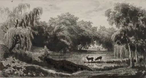 The Pool with Stags, by Charles François Daubigny