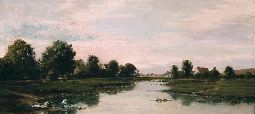 Woman Washing Clothes at the Edge of a River, by Charles François Daubigny