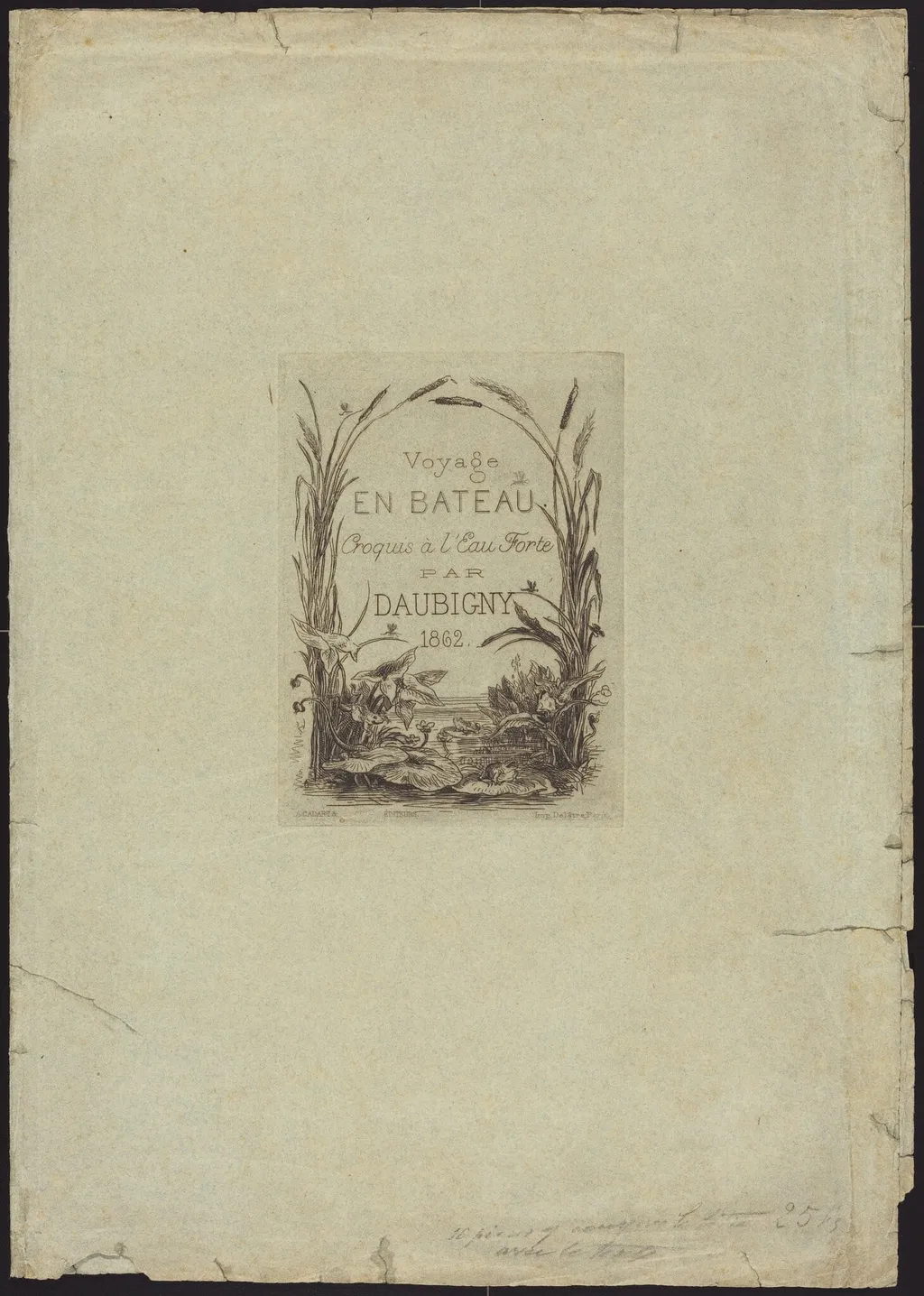 Wrapper for "Voyage en bateau", by Charles François Daubigny, ink, 1862