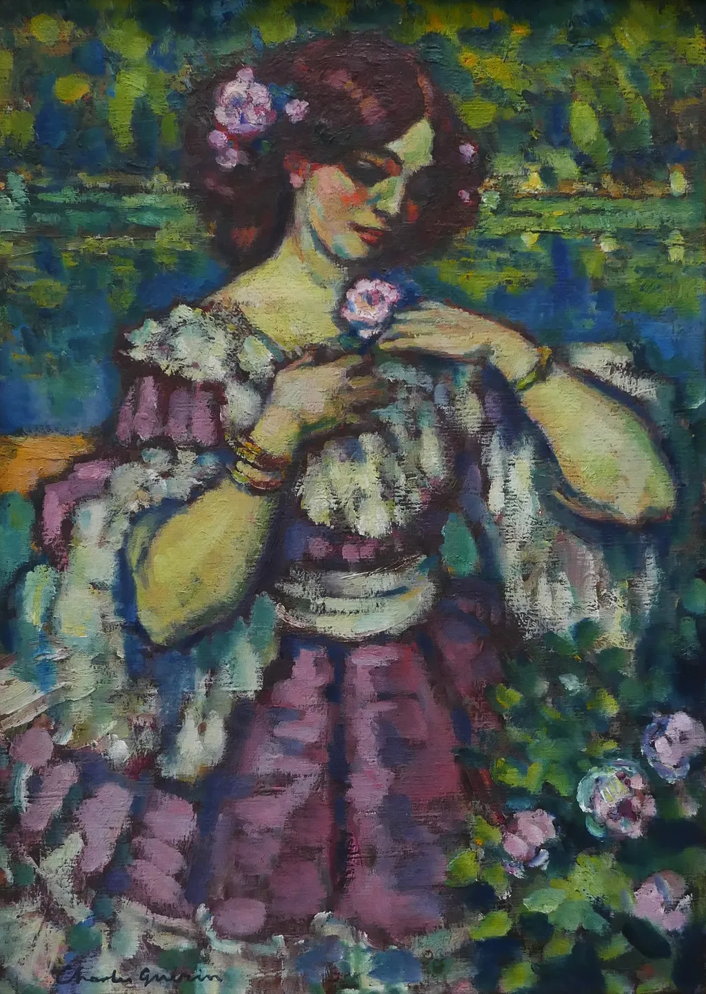 Lady with a Rose, by Charles-François-Prosper Guérin, oil, 1901
