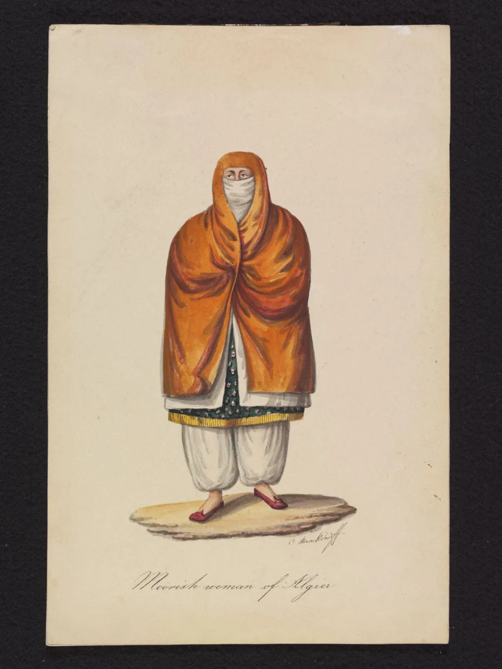 Moorish woman of Algier, by Charles Frederick Brockdorff, watercolor, 1835