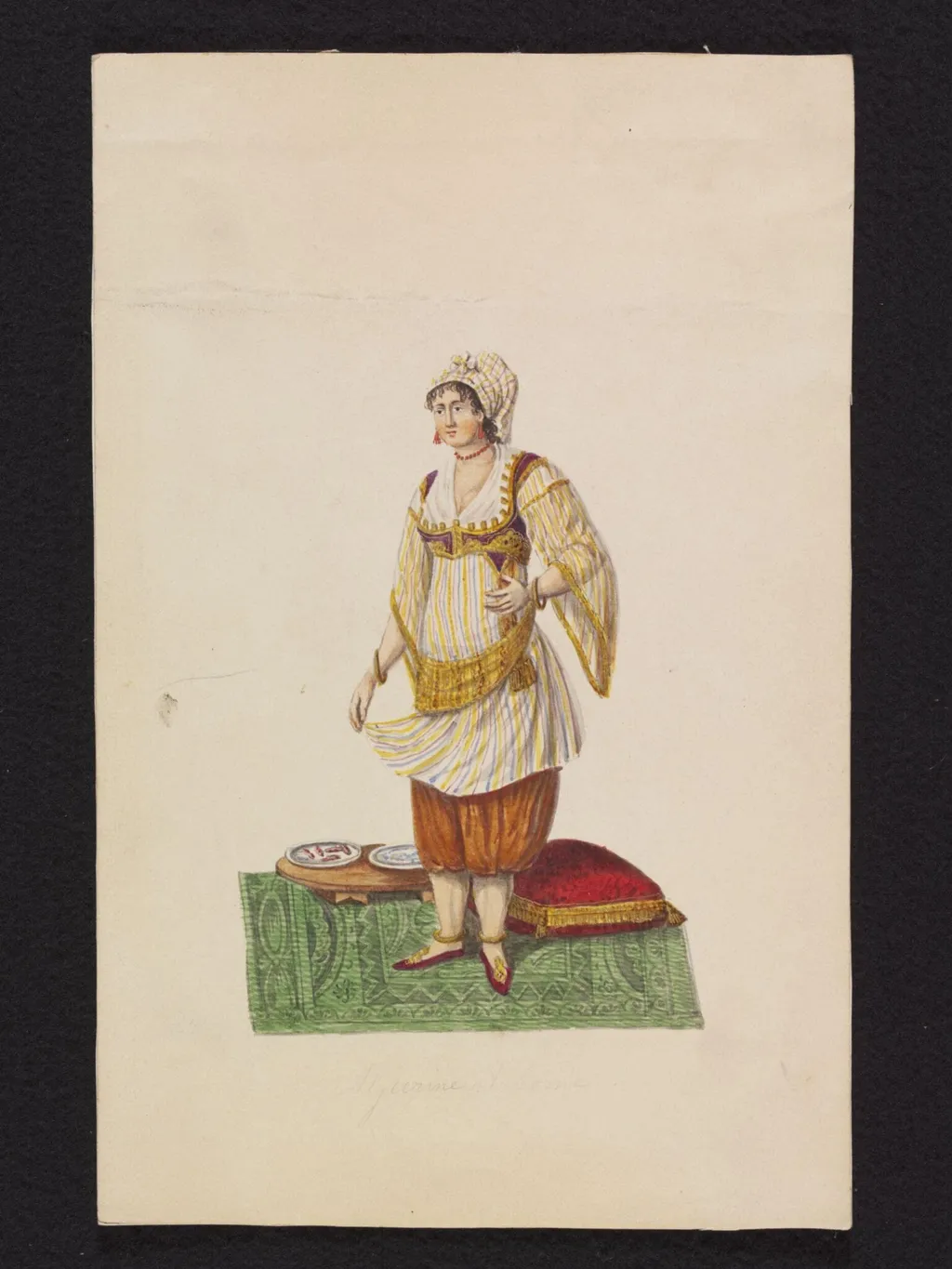 Algeerine at home, by Charles Frederick or Carlo Federico Brockdorff, watercolor, 1835