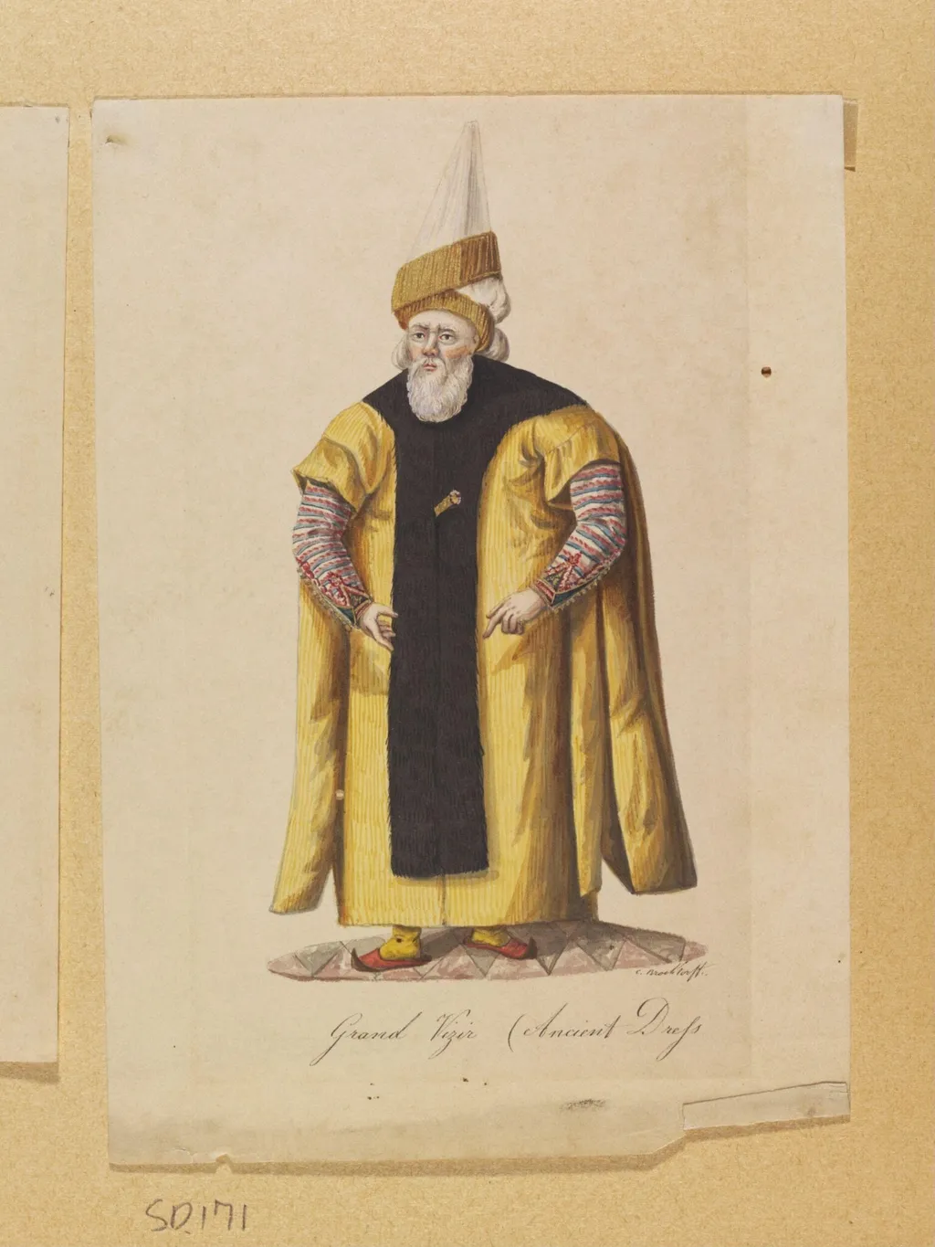 Grand Vizir (Ancient Dress), by Charles Frederick or Carlo Federico Brockdorff, watercolor, 1835