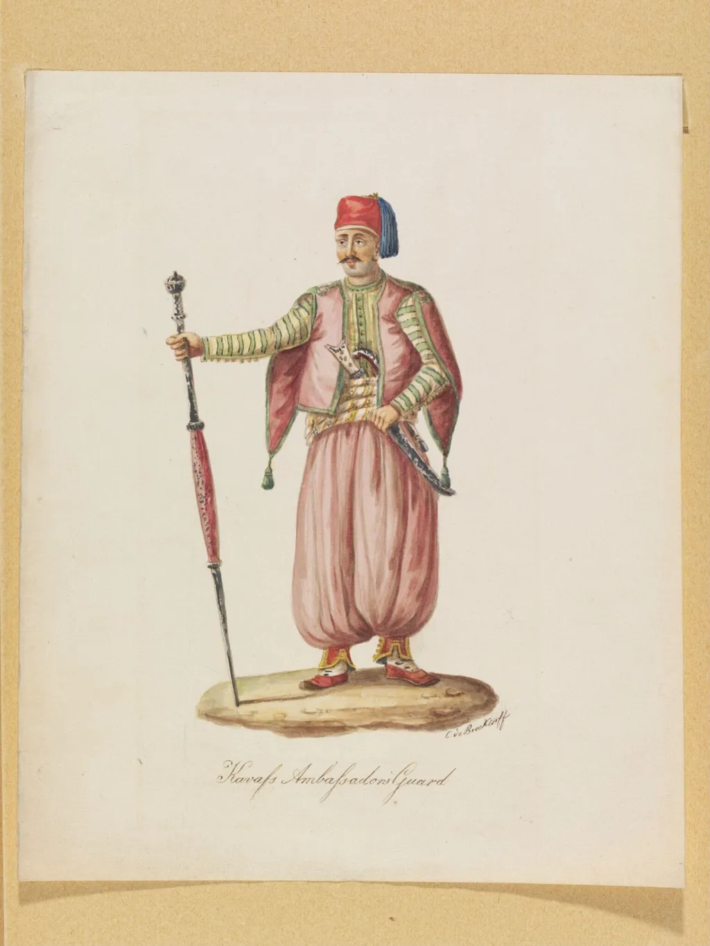 Kavass Ambassadors Guard, by Charles Frederick or Carlo Federico Brockdorff, watercolor, 1835