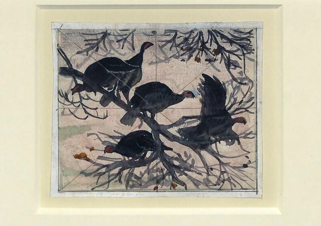 Turkey Roost, by Charles Frederick Tunnicliffe, watercolor, 1950