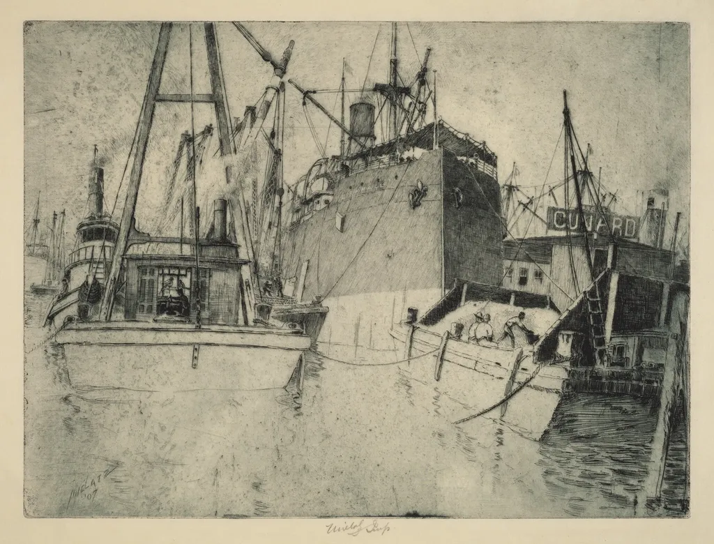 Chelsea Docks, Loading the Ship, by Charles Frederick William Mielatz, ink, 1907