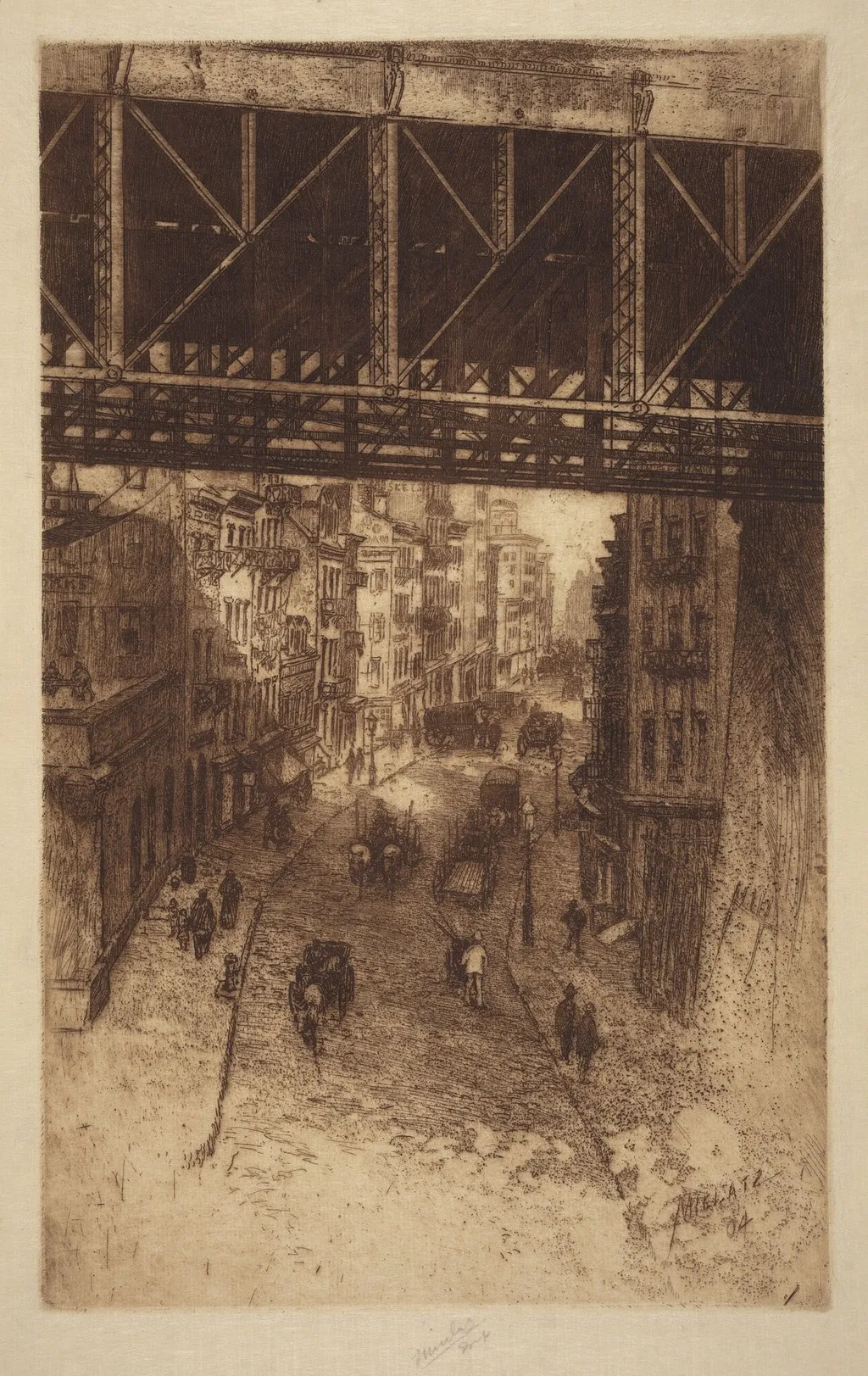 Cherry Street, N.Y., by Charles Frederick William Mielatz, ink, 1904