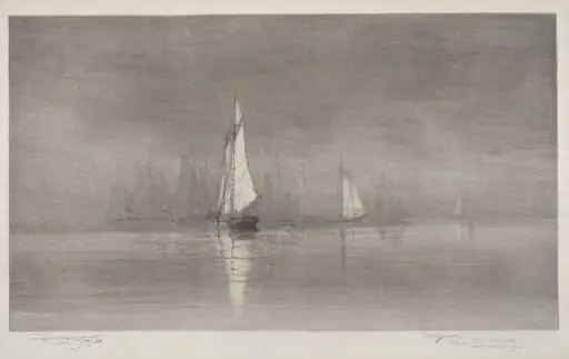 Untitled (Harbor Scene with Sailboats), by Charles Frederick William Mielatz