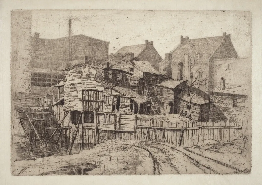 Untitled (Wooden House in City), by Charles Frederick William Mielatz, ink, 1884