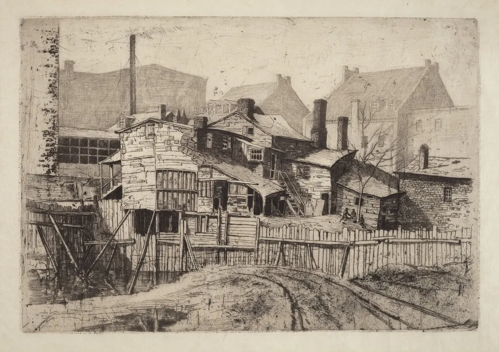 Untitled (Wooden House in City), by Charles Frederick William Mielatz, ink, 1884