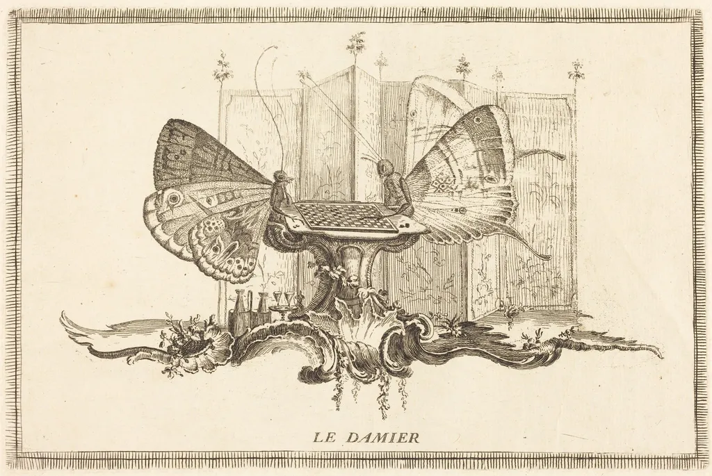 Le Damier (The Checkerboard), by Charles Germain de Saint-Aubin, ink, 1748