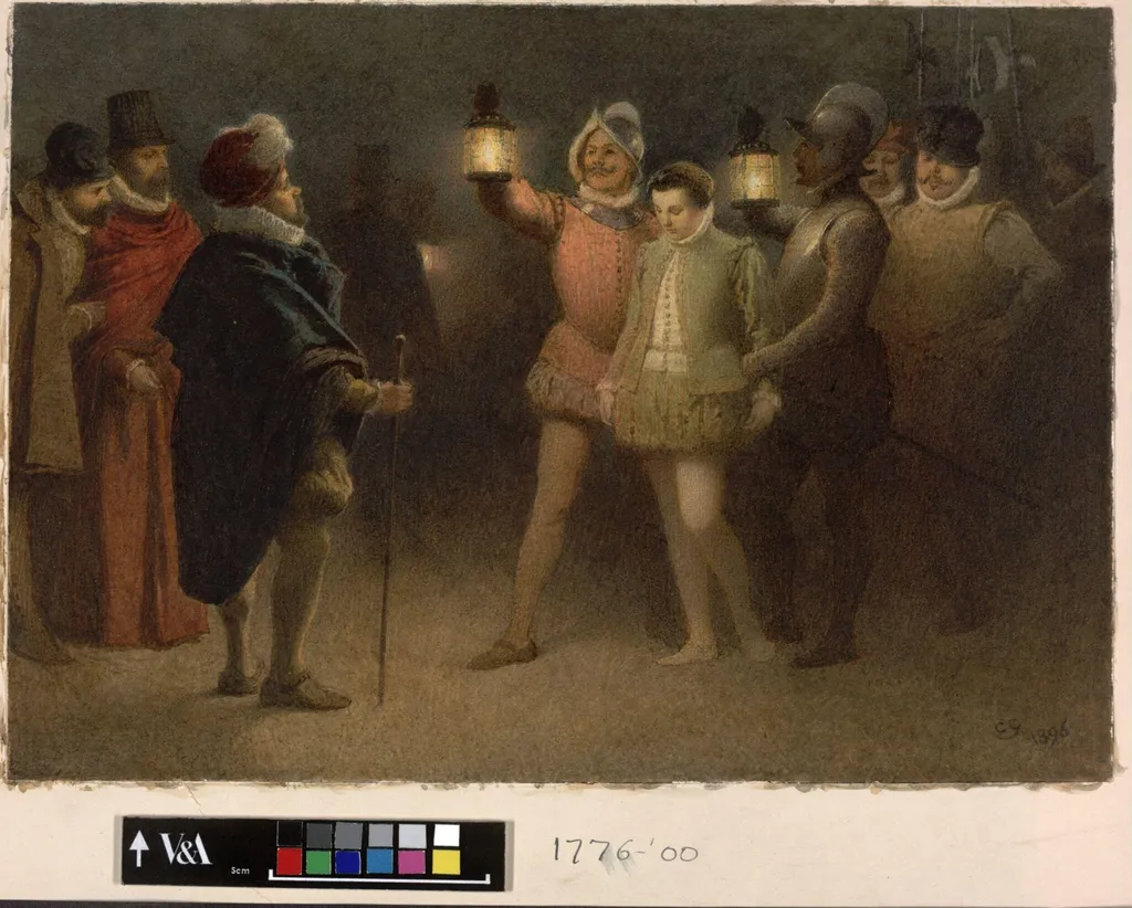 Sancho Panza, Governor of Barataria, going the Round with the Night Watch, by Charles Green, watercolor, 1896