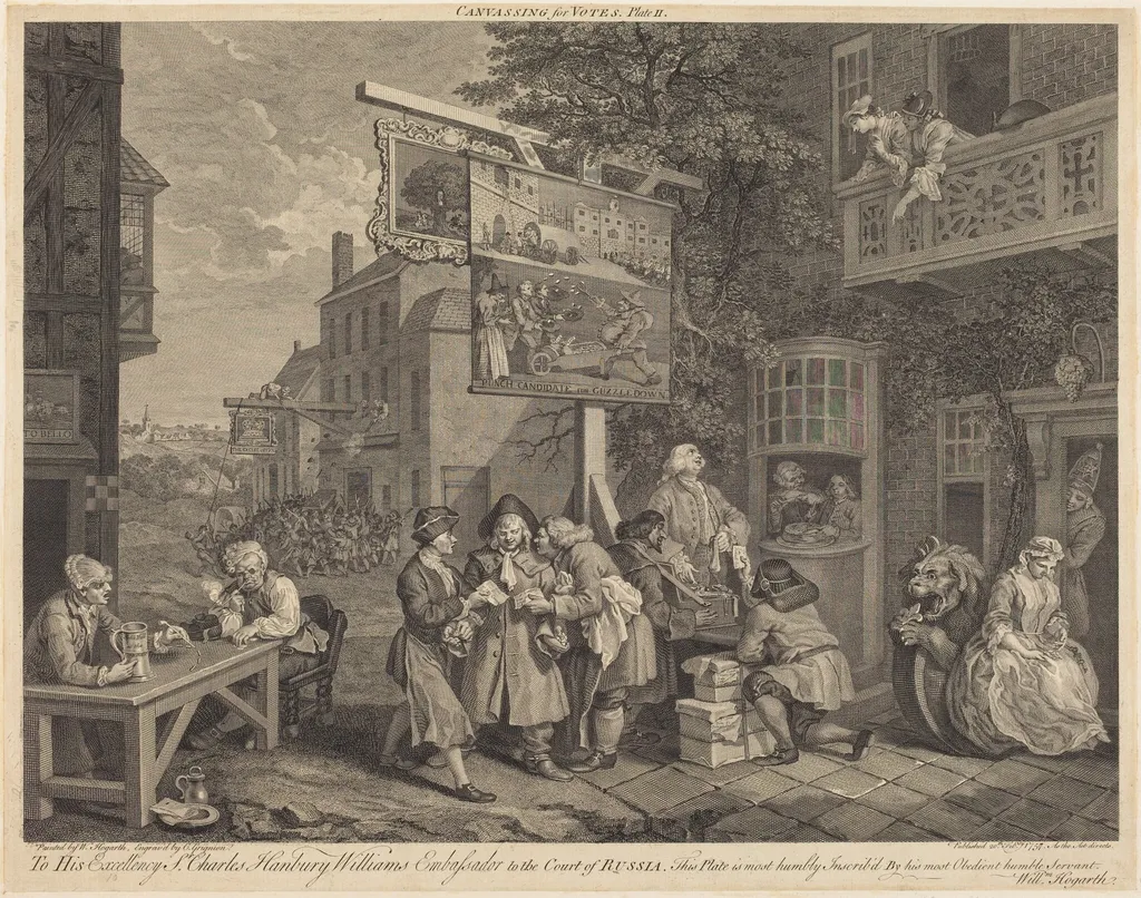 Canvassing for Votes, by Charles Grignion, ink, 1757