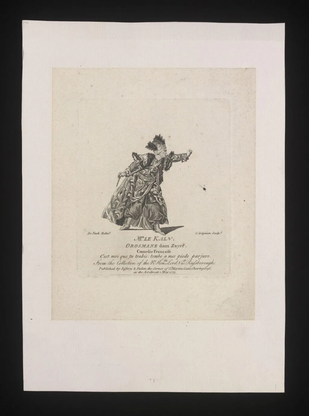 Mr Le Kain/Orosmane dans Zayre, by Charles Grignion, 1