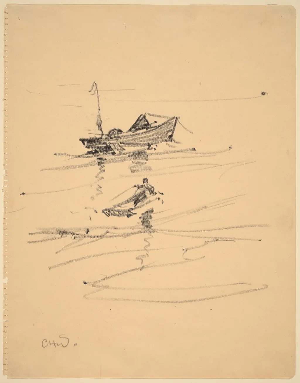Engine Trouble, by Charles H. Woodbury, crayon, 1902