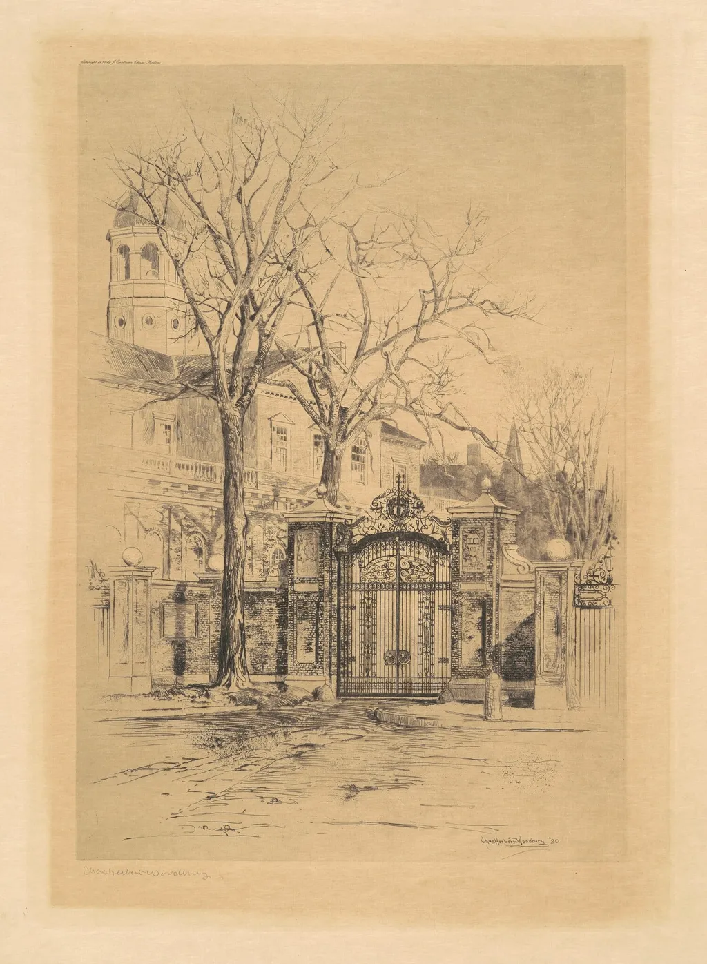 The Johnson Gate, Cambridge, Massachusetts, by Charles H. Woodbury, ink, 1890