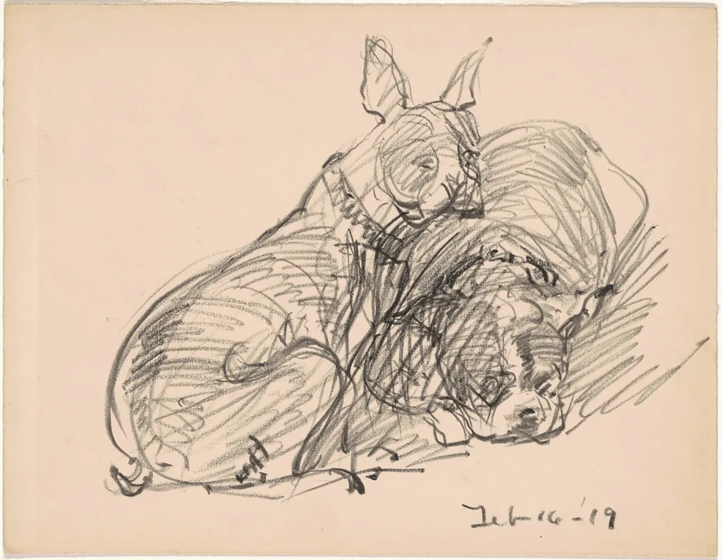 Two Dogs, by Charles H. Woodbury, crayon, 1919