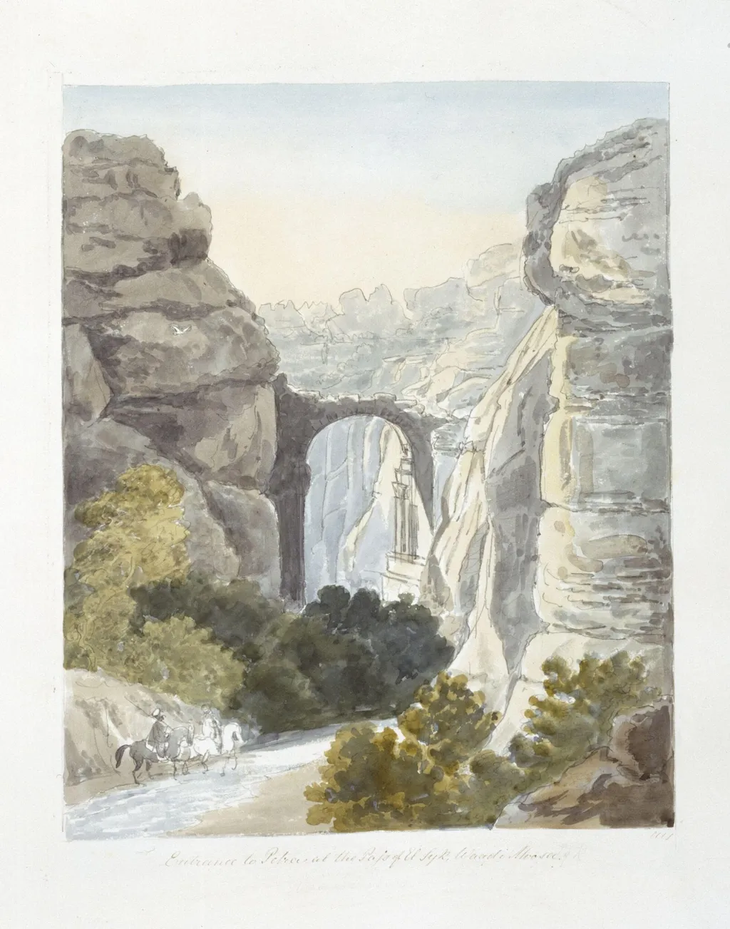 `Entrance to Petra at the Pass of El Syk, Waadi Moosa', by Charles Hamilton Smith, watercolor, 1818