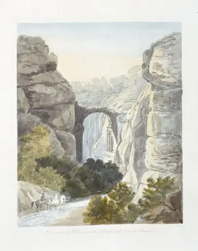 `Entrance to Petra at the Pass of El Syk, Waadi Moosa', by Charles Hamilton Smith