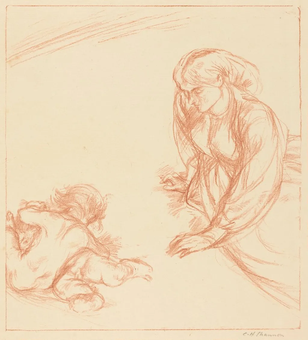 Mother and Children, by Charles Haslewood Shannon, ink, 1900