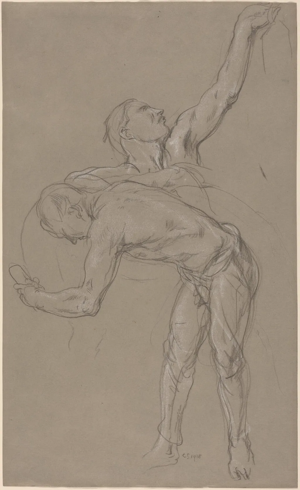 Two Male Figures: Study for "The Good Samaritan", by Charles Haslewood Shannon, chalk, 1918
