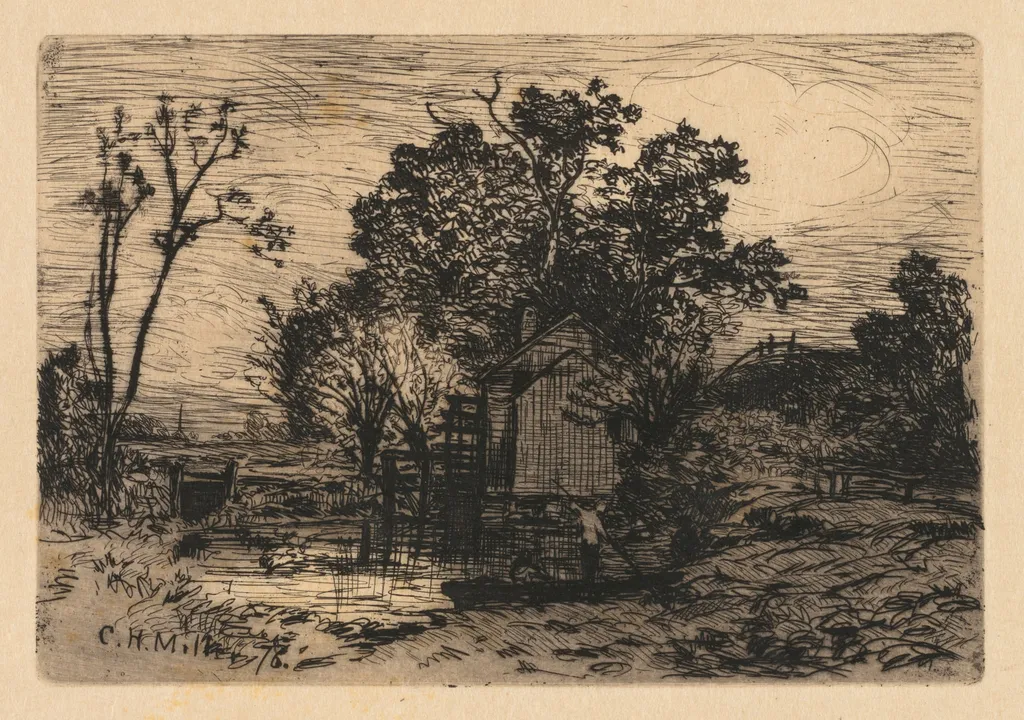 Cottage and Two Figures in a Boat, by Charles Henry Miller, 1878