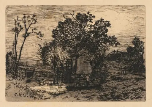 Cottage and Two Figures in a Boat, by Charles Henry Miller