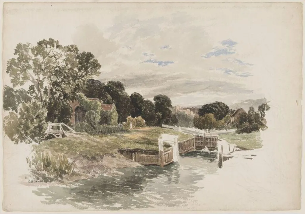 Denham Locks, Windsor, by Charles Henry Woodman, watercolor, 1850