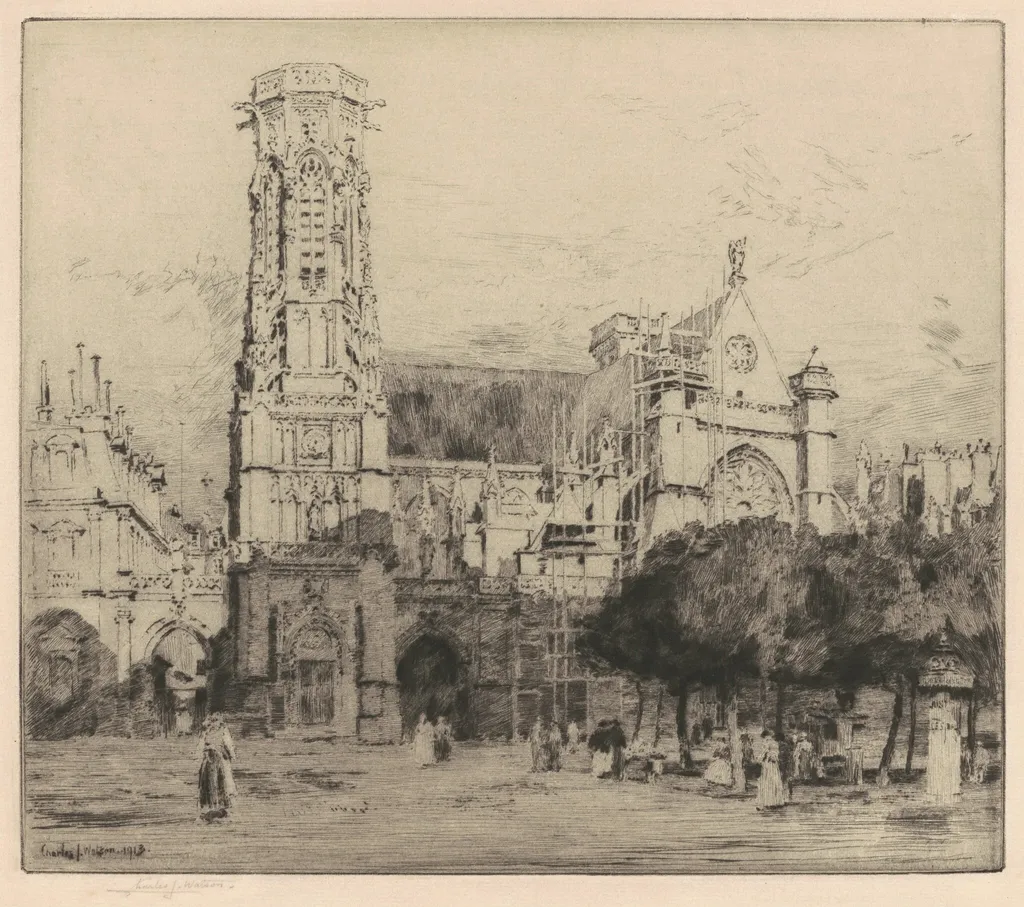 Saint Germain, L'Auxerrois, by Charles J. Watson, ink, 1913