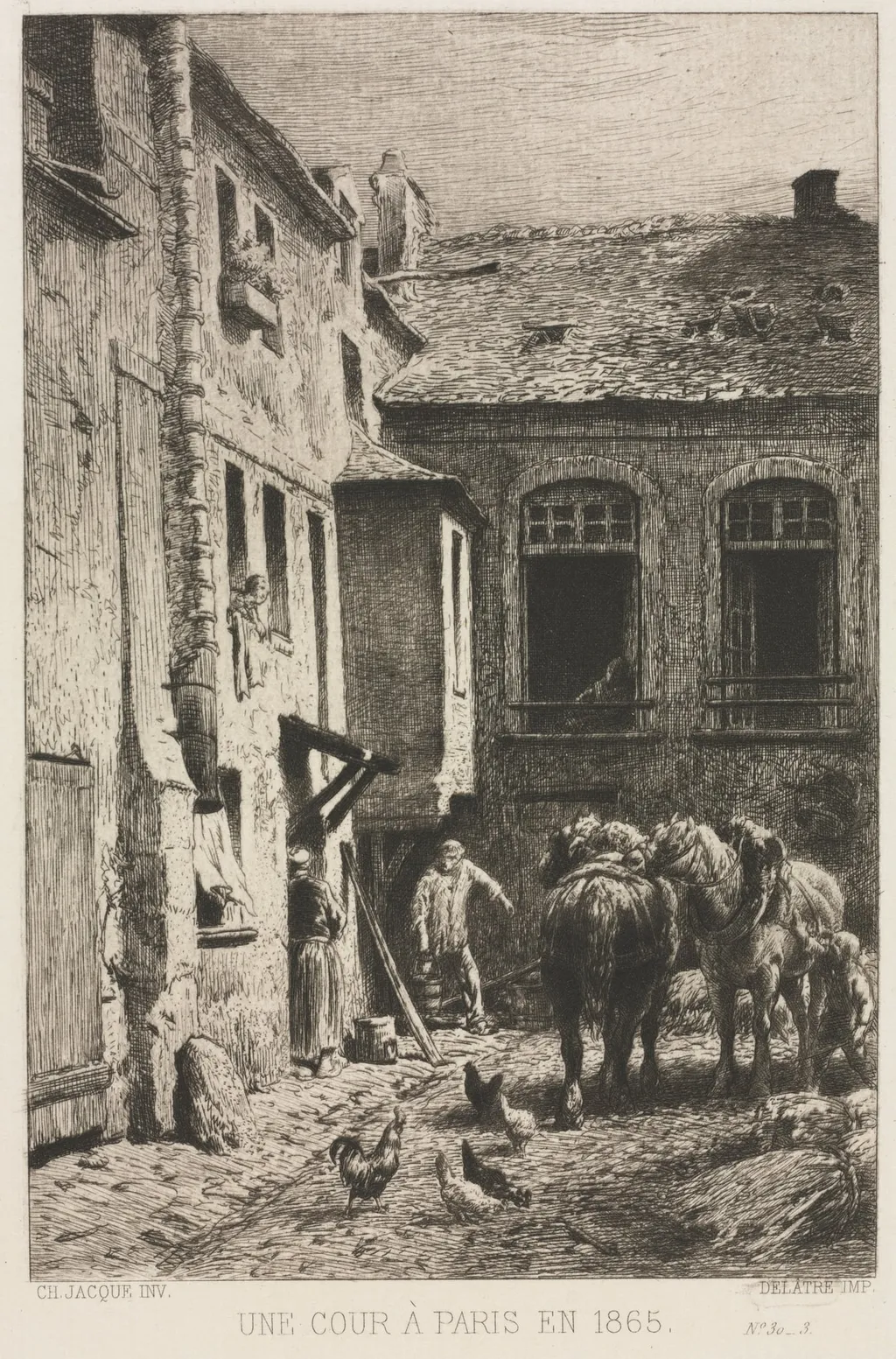 A Courtyard in Paris, by Charles Jacque, 1865