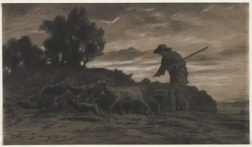 A Shepherd with His Flock, by Charles Jacque