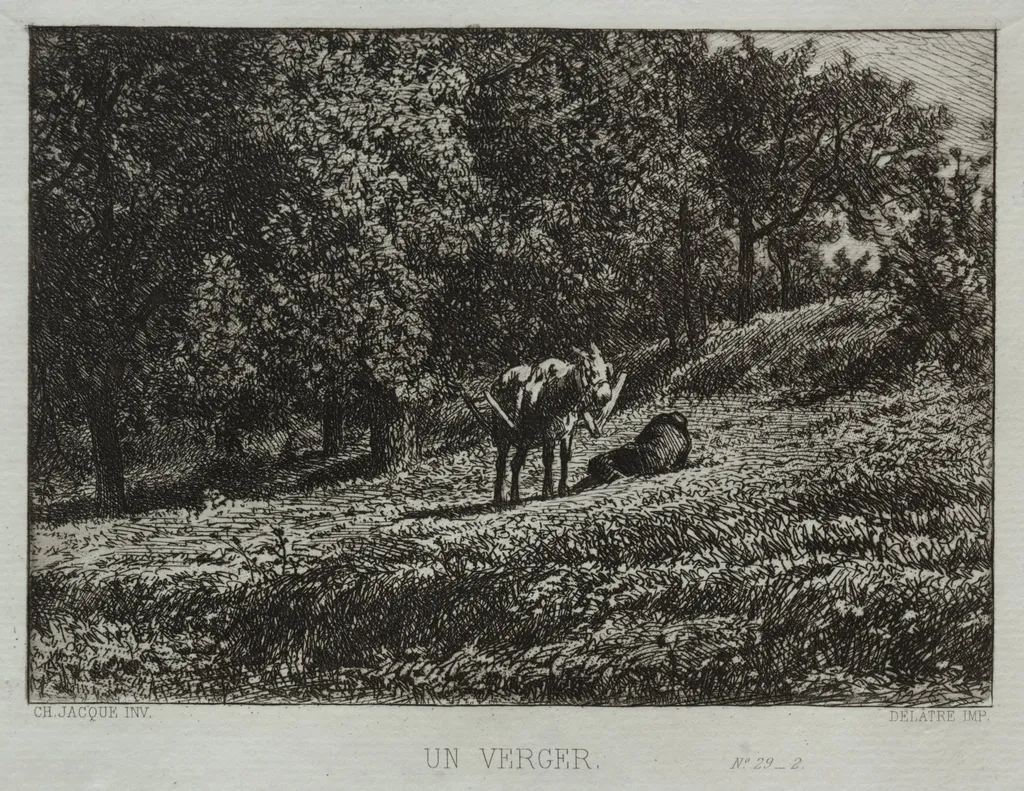 An Orchard, by Charles Jacque, 1865