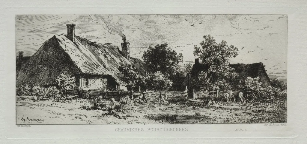 Burgundian Cottages, by Charles Jacque, 1866