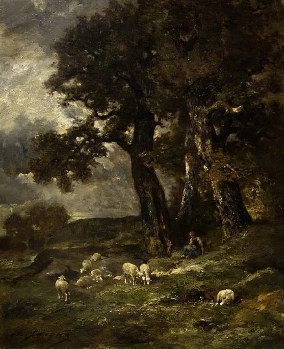 L' orage lointain, by Charles Jacque, oil, 1863