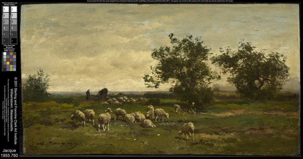 Landscape with Sheep, by Charles Jacque, oil, 1874