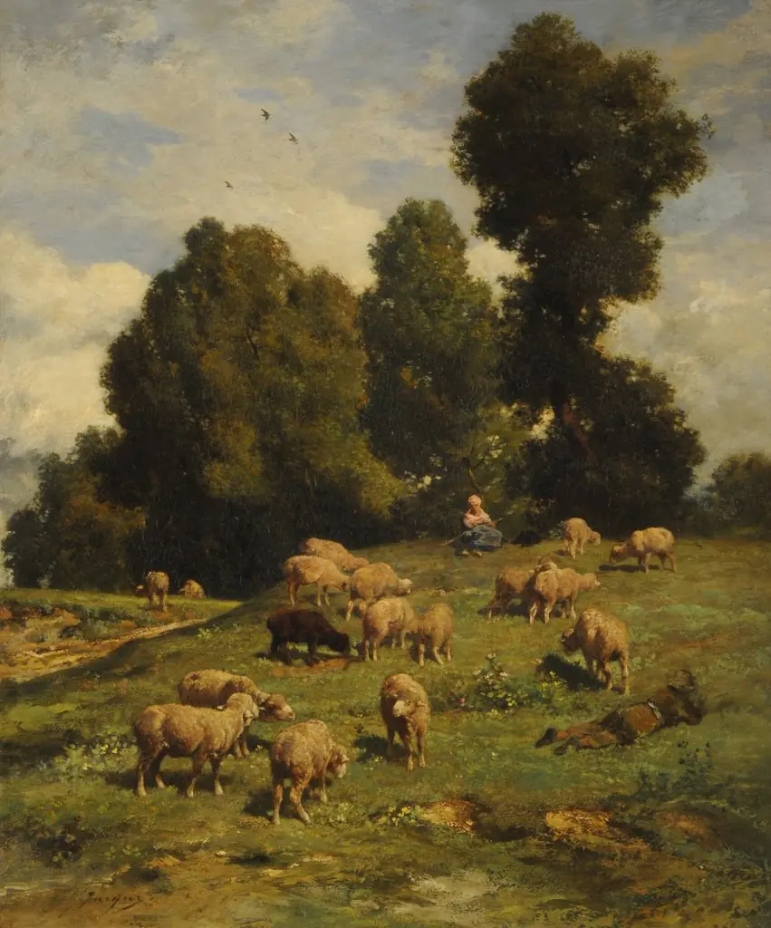 Sheep in pasture, by Charles Jacque