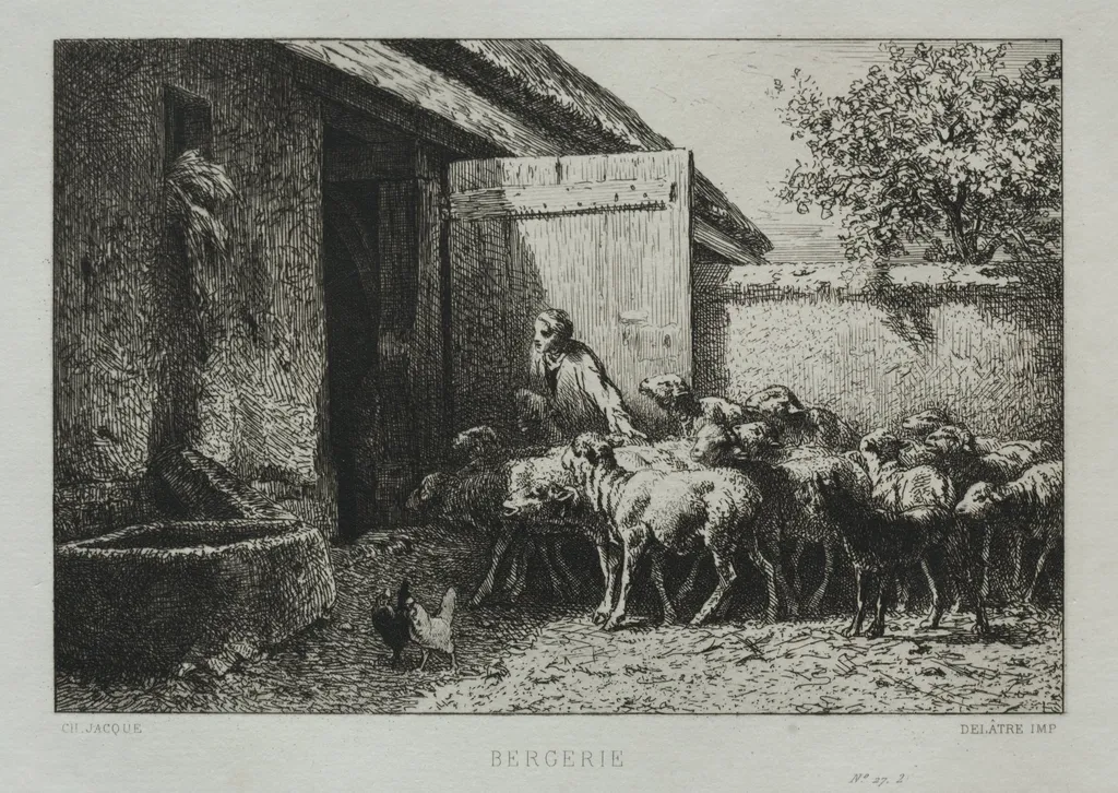 Sheepfold, by Charles Jacque, 1865
