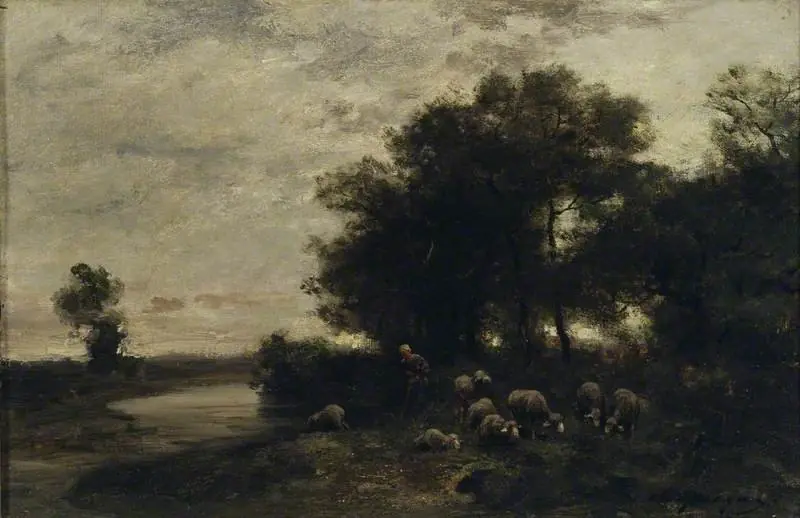 Shepherdess watering her Flocks, by Charles Jacque