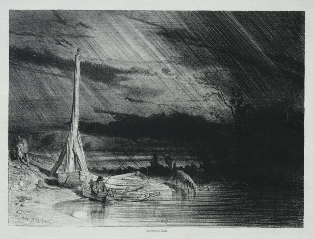The Fisherman, Rainy Weather, by Charles Jacque, 1847