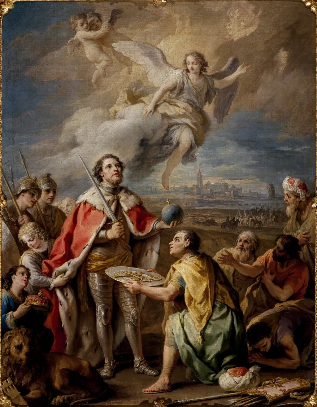 Seville Surrenders to the king, Saint Ferdinand, by Charles Joseph Flipart, oil, 1775