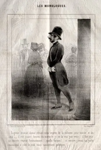 Les Monologues:  Eugénie m'avait donné rendez-vous auprès de la colonne pour minuit et demie..., by Charles Joseph Traviès de Villers