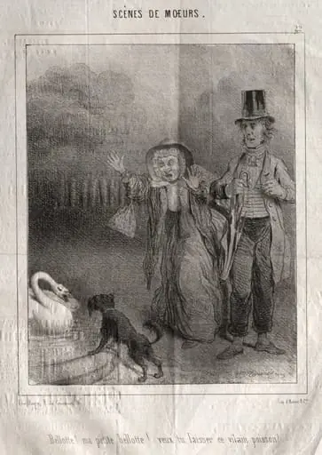 Scènes de moeurs: Bellotte! ma petite Bellote! veux-tu laisser ce vilain poisson!, by Charles Joseph Traviès de Villers