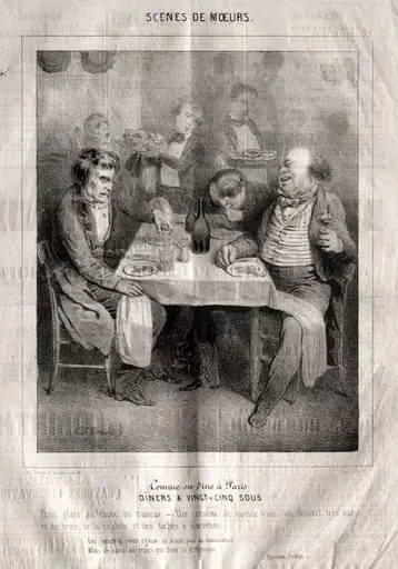 Scènes de moeurs: Comme ou dine à Paris. Diners a vingt-cing sous. Trois plates au choix du traiteur..., by Charles Joseph Traviès de Villers