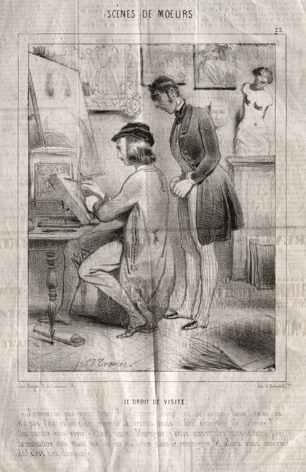 Scènes de moeurs: La Droit de visite. J'espère ne pas vous gener?..., by Charles Joseph Traviès de Villers, 1838