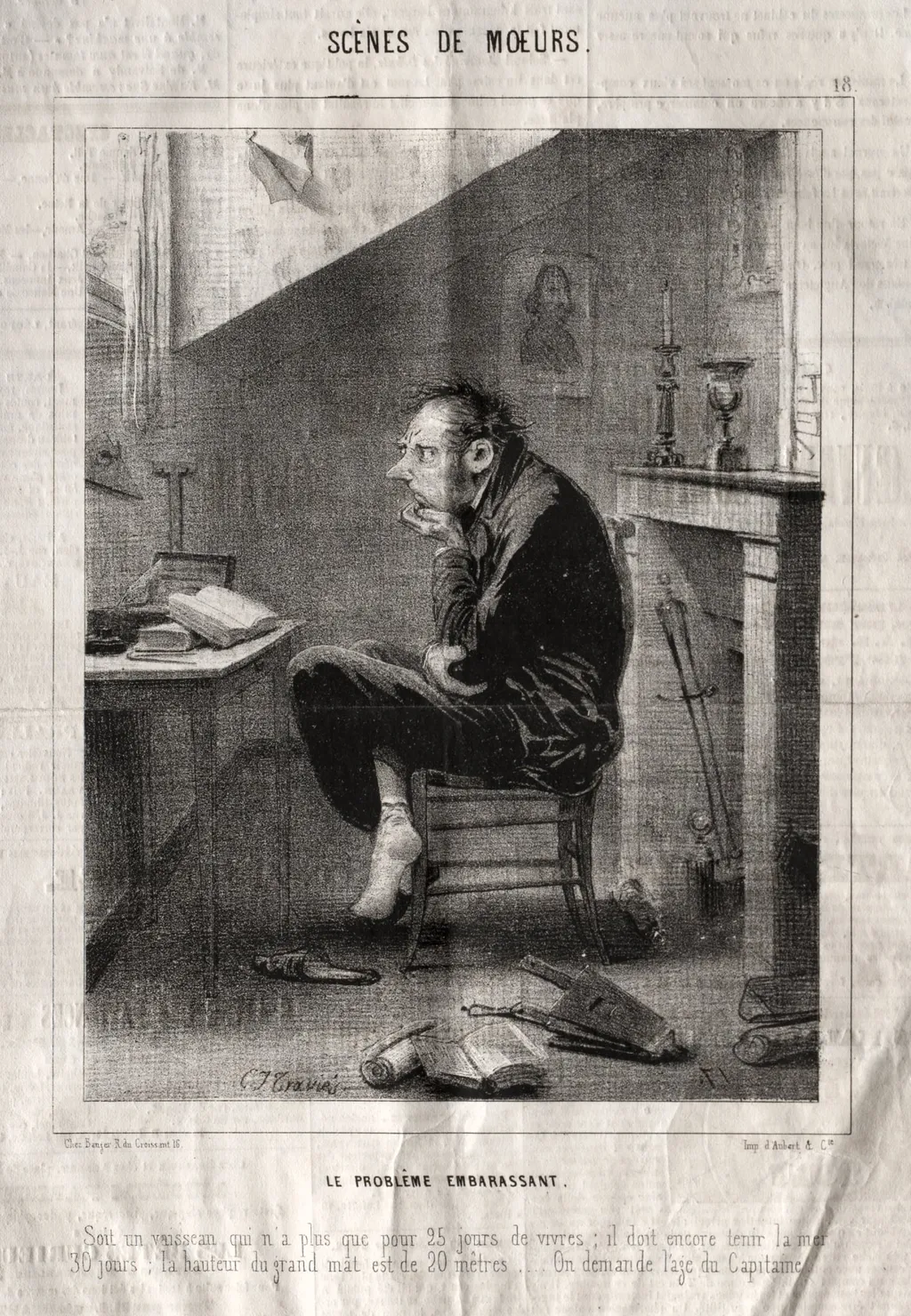 Scènes de Moeurs: Le Problême embarassant..., by Charles Joseph Traviès de Villers, 1838