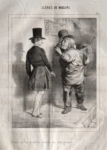 Scènes de Moeurs: Voulez-vous me permettre d'allumer mon brule-gueule?, by Charles Joseph Traviès de Villers