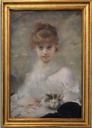 Portret de femeie cu pisică, by Charles Joshua Chaplin