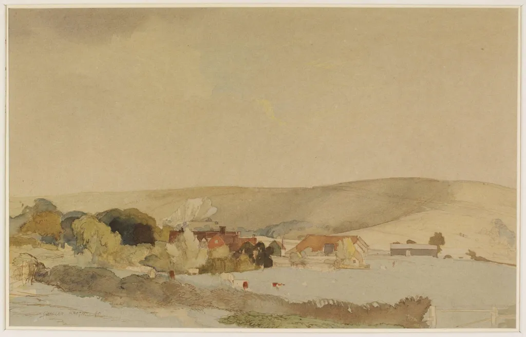 The Southdown, Underhill Road; Westmeston Place, by Charles Knight, watercolor, 1940