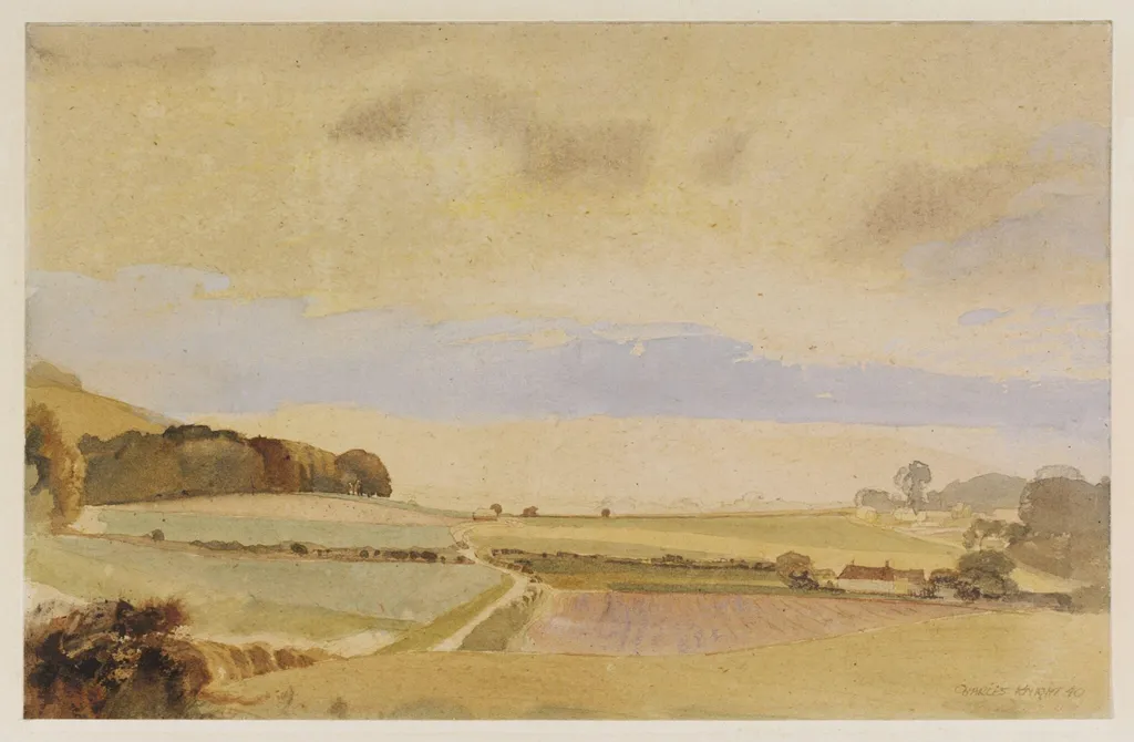 The Southdown, Underhill Road; Wolstonbury, showing Danny Farm, by Charles Knight, watercolor, 1940