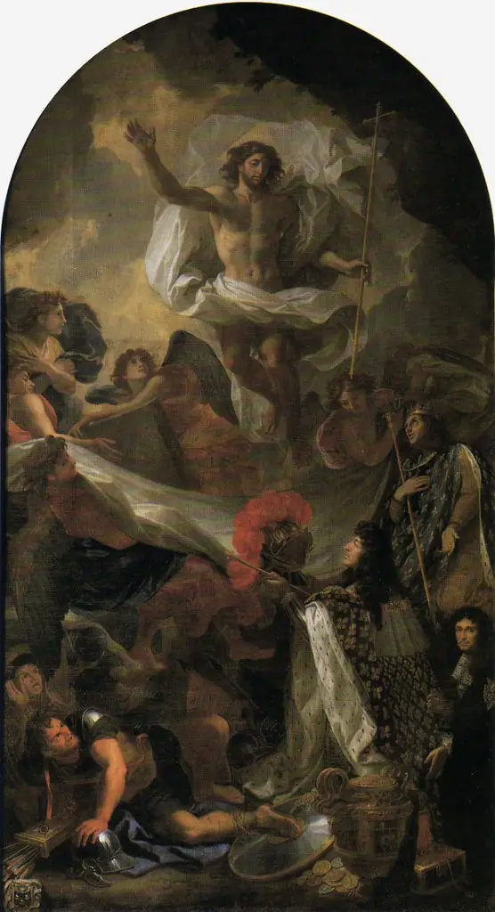 Louis XIV. presenting his sceptre and helmet to Jesus Christ, by Charles Le Brun